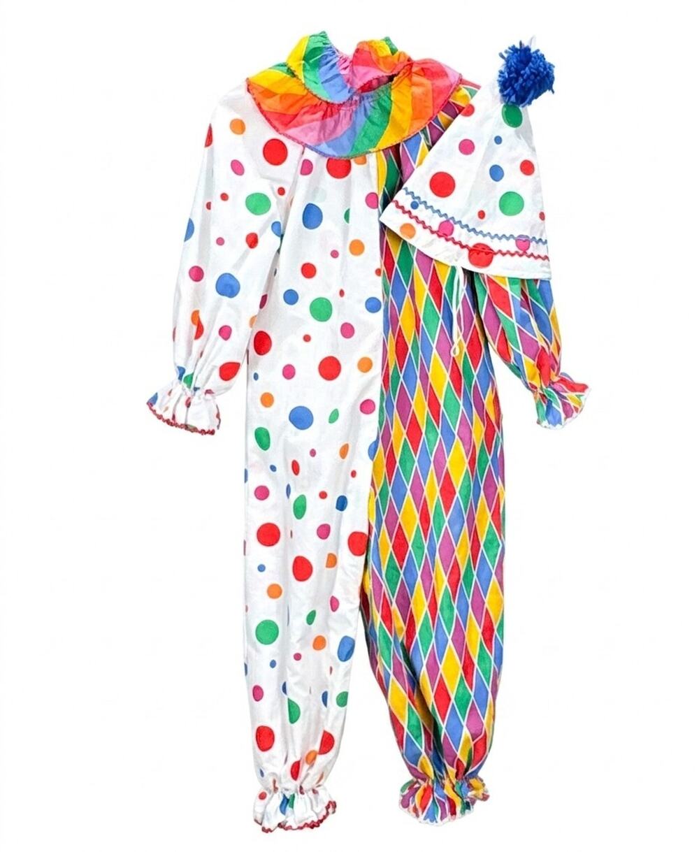 VTG Handmade Colorful Clown Suit Costume Hat Collar Child L Adult SM Polka Dot